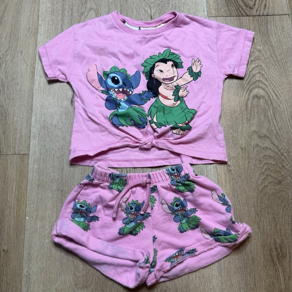 Disney H&M girls pink lilo and stitch‎ matching short set 3T